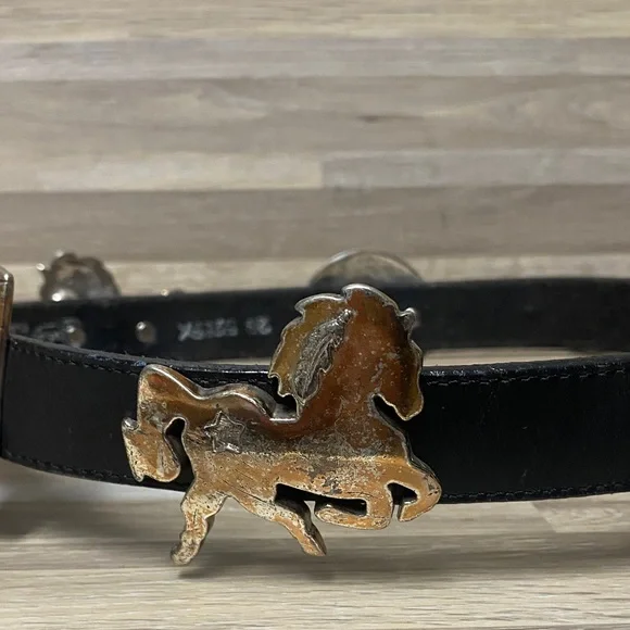 Black Leather Belt with Gold Accents - Picture 2 of 8